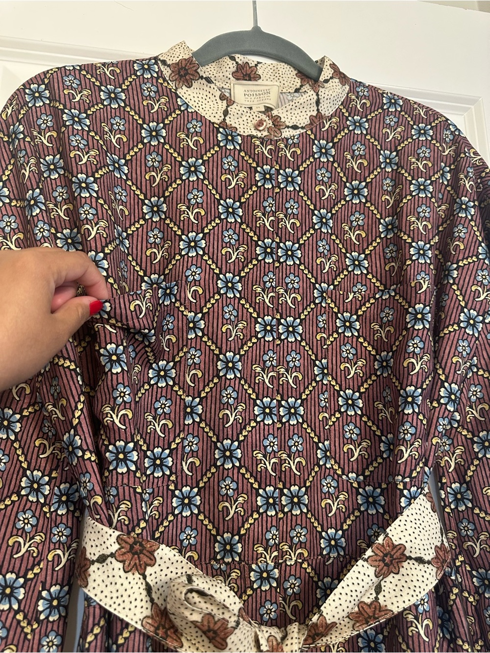 Sézane x Antoinette Poisson Dress Madder Red Heart Print Silk Blend Size 12 - Picture 7 of 14